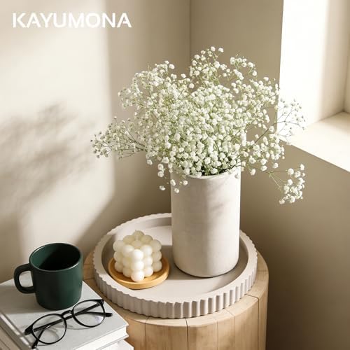 Modern Decorative Tray for Coffee Table, 11" Wooden Gray Beige Round Small Decor Tray for Candle, Perfume, Vanity, Kitchen Island Counter & Table Centerpiece - Image 5