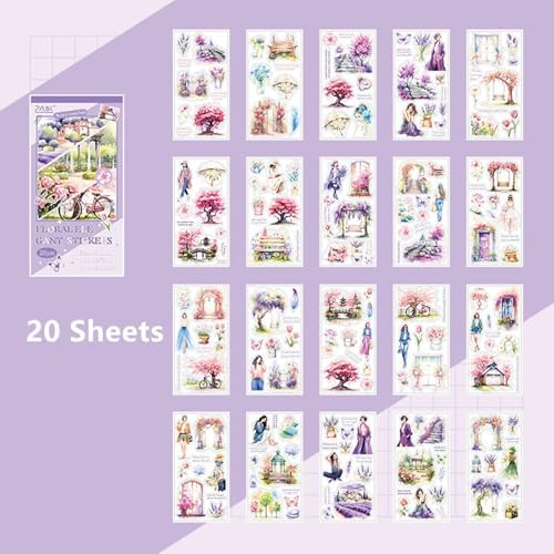 Aesthetic Journaling Sticker Books for Adults - Pre-Cut Scrapbook Stickers Vintage 20 Sheets Junk Journal Supplies Watercolor Scrapbooking Stickers Planner Cottagecore Decorative DIY Arts Craft Making - Image 2