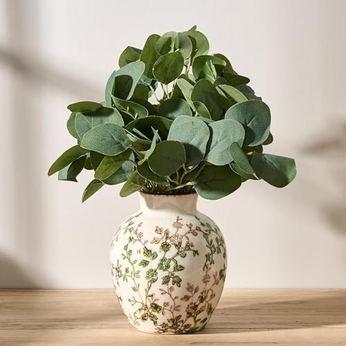 SIDUCAL Ceramic Green and Beige Antique Vase, 5.83 Inch Retro Ice Cracked Chinoiserie Floral Vase, Rustic Farmhouse Vases for Home Decor, Bookshelf, Office, Garden, Chinoiserie Decor, Tuscan Decor - Image 2