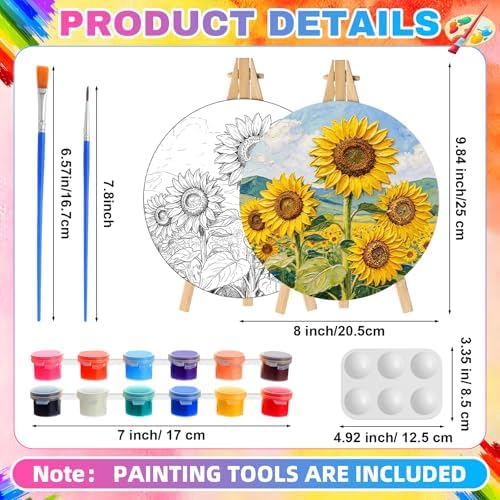Supervitae 72 Piece Vintage Flowers Round Pre Drawn Canvas Kit 8" Paint and Sip Kit for Adults Painting Party Pre Printed Canvas DIY with Pictures Paints Easels Brushes for Party Gifts - Image 2