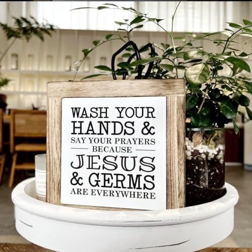 Christian Bathroom Sign, Wash Your Hands and Say Your Prayers Because Jesus and Germs are Everywhere, Wooden Box Signs for Home Decor, Bathrooms Decors Tabletop, Bathroom Box Sign B6-103 - Image 4