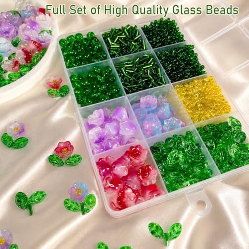 Juan's Moment Green Glass Beaded Plant Kit, Bead Craft Kit to Make Beading Flower Leaf Plants Window Suncatcher DIY Desk Decor with Pots Tools and Video Tutorial for Adults & Teens Creative Gift - Image 2