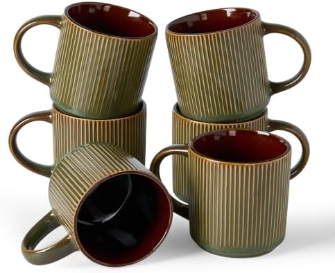 famiware Coffee Mug Set of 6, Star 12 oz Ceramic Mugs Cups Set with Handle by Famiware