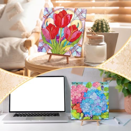 Frienda 4 Pcs Flowers Diamond Painting Art Kits with Framed, 8 x 8 in - Image 6