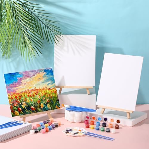 Qilery 24 Set 8 x 10 Inch Canvas Boards and Easel for Painting, Acrylic Paint Strips, Brushes, Palettes, Art Painting Kits for Artists Beginners Oil Acrylic Craft Party Favors - Image 4
