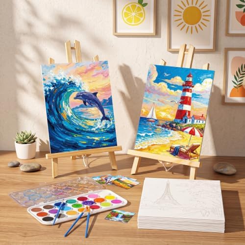 Sherr 12 Pcs Pre Drawn Canvas for Adults,Coastal Scenery,8 x 10 Inch - Image 2