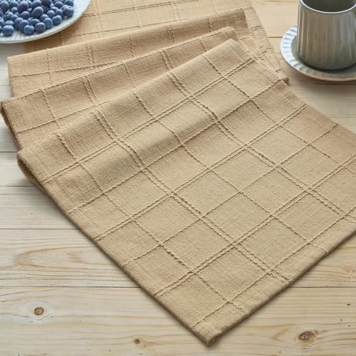ZeeMart Linen Checked Farmhouse Table Runner, 13x48 Inches Camel by ZEEMARTONLINE