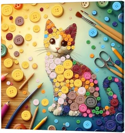 Framed Button Art Kit 11.8" DIY Mosaic Craft for Adults(Kitten) by Unknown