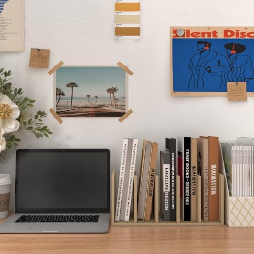Vertical File Organizer with Five Tiered Compartments, Wood Desk Book Organizer with Storage Compartments for Office, Dorm, Classroom, Brown - Image 6