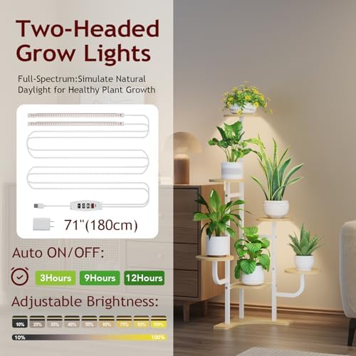 Homsorout Corner Plant Stand with Grow Light - 6 Tier Plant Stand Indoor Round Metal Plant Shelf with Adjustable Light, Plant Organizer for Living Room, Garden, Home Decor, Maple - Image 5