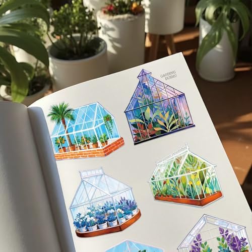 50PCS Transparent Greenhouse Plants Stickers Nature Botanical Floral Aesthetic PET Sticker Waterproof Decorative Decal for Scrapbook DIY Crafts Journal Planner Water Bottles Laptop Phone (Green) - Image 7