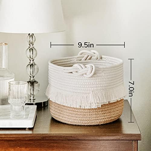 CherryNow Small Woven Rope Baby Basket with Tassel, 9.5" x 7", Jute - Image 4