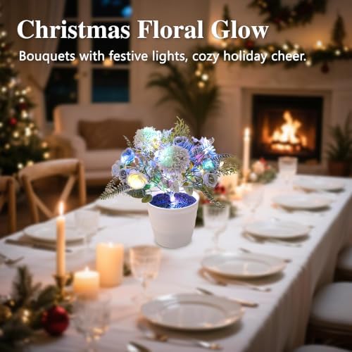 Artificial Blue Flower Night Light Bedroom Wedding Party Office Decor - Image 7