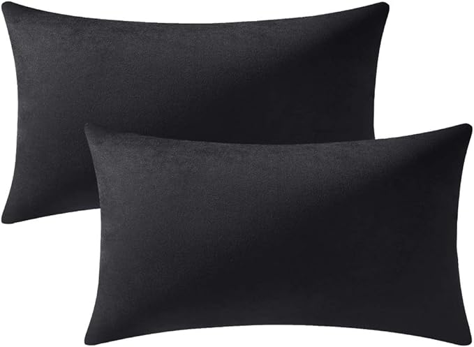 Decorative Pillow Covers 12x20 Black: 2 Pack Cozy Soft Velvet Rectangular Throw Pillow Cases for Farmhouse Home Decor