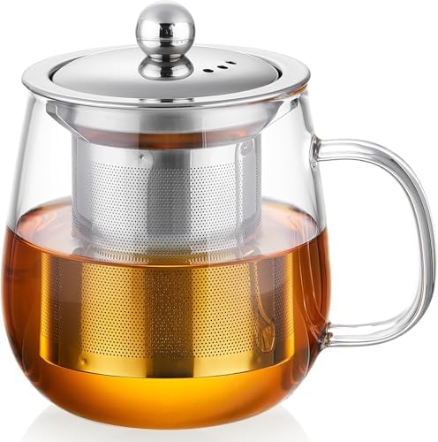 DOPUDO Glass Tea Cup with Infuser and Lid, 34oz/1000ml Large Borosilicate Teacup, Clear Mug for Loose Leaf Blooming Tea, Dishwasher Safe - Tea Maker Gift for Birthday by DOPUDO