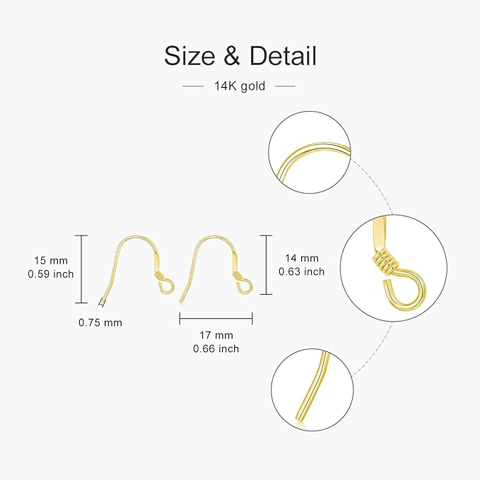 14K Real Gold Earring Hooks for Jewelry Making Fish Hooks 14K Yellow Gold Earring Findings for Earrings Jewelry Making(Style 4)