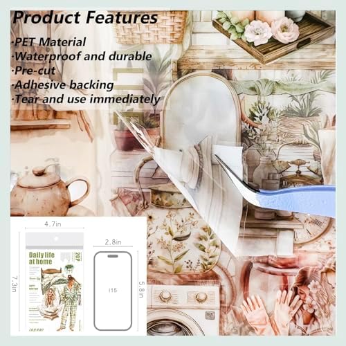 Scrapbook Stickers for Journaling Supplies, Girls PET Journal Sticker Book - Image 5