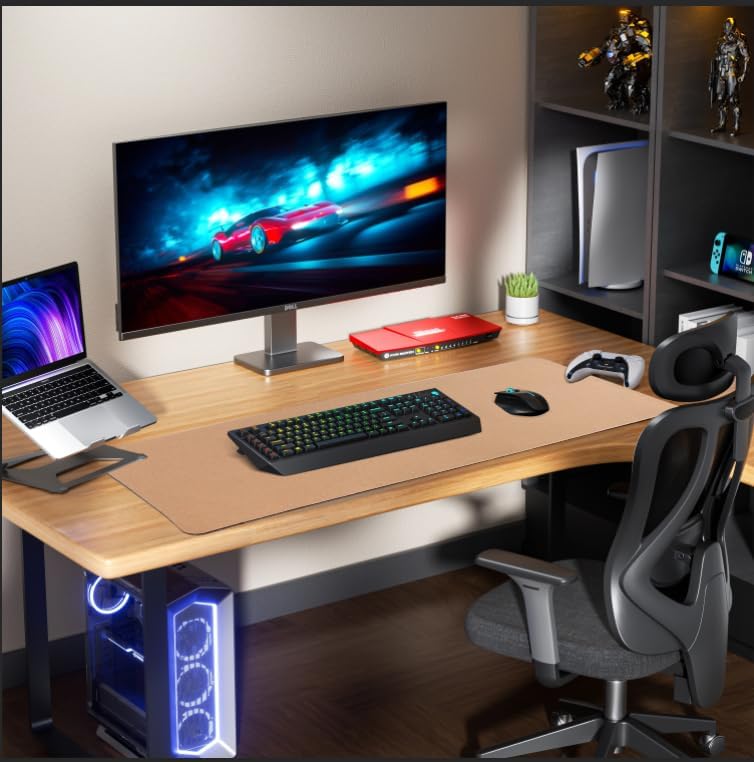AFIING Leather Desk Pad Protector, Large Desk Mat with Natural Cork & PU Leather, Mouse Pad, Non-Slip, Waterproof Desk Writing Pad for Office and Home, Light Green - Image 2