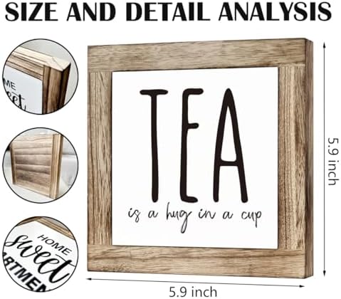 Tea is A Hug in A Cup, Wooden Box Signs for Home Decor, Rustic Wooden Table Sign, Teas Bar Decors, Teas Station Wood Decors, Farmhouse Kitchen Decor for Shelf, Tea Lover Gift - Image 2