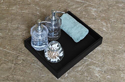 HofferRuffer Faux Leather Vanity Tray, Elegant Desktop Storage Organizer, Decorative Catchall for Perfume, Bathroom Valet, Nightstand or Dresser, Black, 10.2 x 8.4 x 1.8 Inches - Image 3