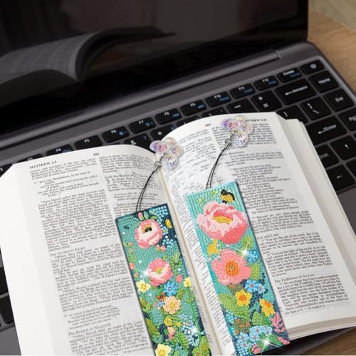 Puraikcmi 6 PCS 5D DIY Diamond Art Bookmarks,Butterflies and Flowers Diamond Painting Bookmarks Kits with Tassels Acrylic, Rhinestone Crafts Decoration Gift Set for Book Lovers Beginners & Adults - Image 4