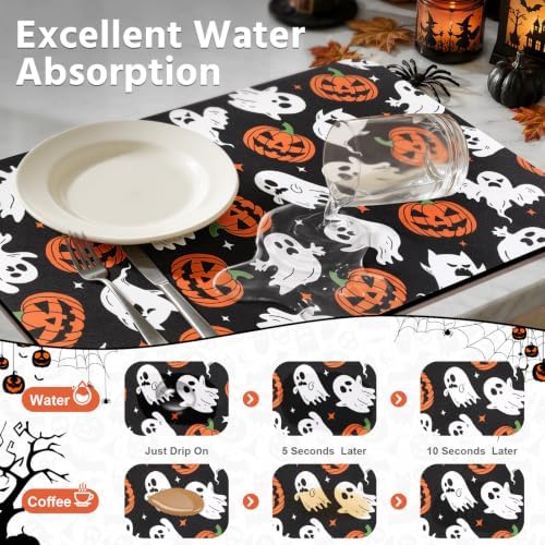 Findosom Ghost Halloween Dish Drying Mat, 12" x 20" Absorbent Coffee Mat - Image 4