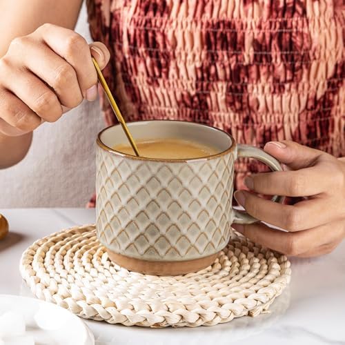 GBhome 15 OZ Stackable Coffee Mugs Set of 4, Ceramic Coffee Cups Set - Image 5