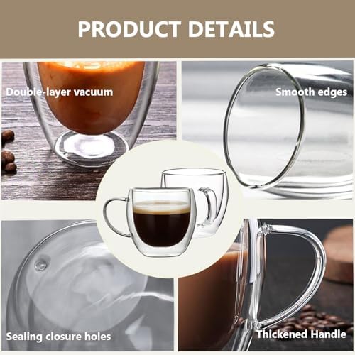 DINGPAI 4 Pack Double Wall Glass Coffee Mugs, 8oz Borosilicate Glass Mug - Image 3