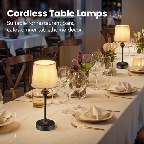 NIORSUN Portables Cordless Table Lamp Set of 2, Battery Operated Lamp, Bedside Table Lamp with Warm White,3 Way Dimmable Touch Desk Lamp for Bedroom Living Room Restaurant Whtie Shade (Black) - Image 2