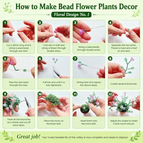 Beaded Plant Kit Glass Leaf Flower Green Beads DIY Craft Desk Décor Gift - Image 4