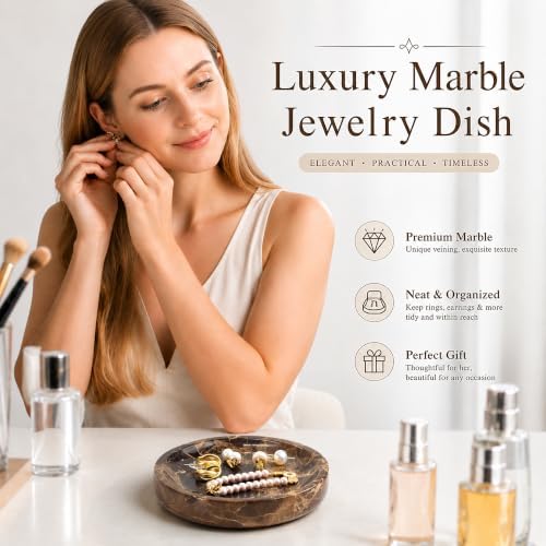 LIN CHUAN Marble Jewelry Dish, Round Ring Dish, 5.5 Inch, Dark Brown - Image 5