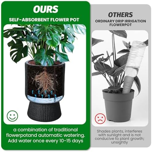 Garvee Self-Watering Planters, Set of 2, 14.2 Inch Tall Plant Pots - Image 5