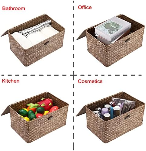 Hipiwe Wicker Shelf Baskets Bin with Lid Large Handwoven Basket Box, Coffee - Image 5