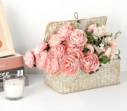 Hipiwe Small Woven Wicker Shelf Basket Bin with Lid Natural Seagrass Basket - Image 3