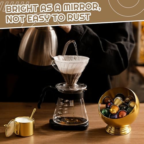Gold Stainless Steel Coffee Bar Set include Coffee Pod Holder Bowl and Sugar Container 4 pcs Espresso Spoons Espresso Bar Station Organizer Accessories for Countertop Home - Image 3
