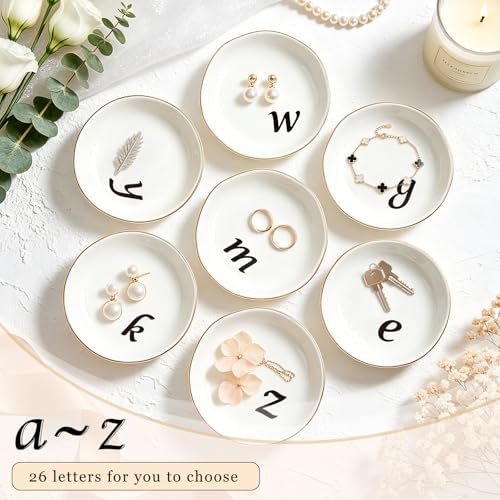 Initial Ring Dish - White Ceramic Jewelry Tray for Nightstand & Sink, Anti-Loss Trinket Organizer, Meaningful Engagement or Birthday Gift for Women, Sister, Friends (Letter D) - Image 4