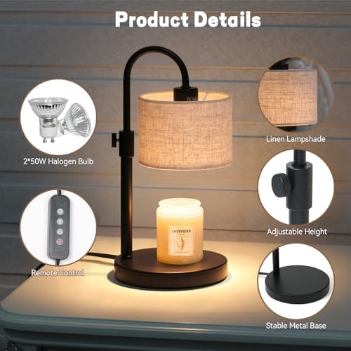 FINCMY Candle Warmer Lamp with Timer, Adjustable Height Candle Wax Warmer Candle Lamp Warmer for Jar Candles, Home Decor House Warming Gifts Compatible with Various Candles (Linen) - Image 6