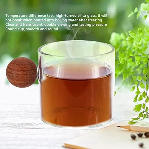 Glass Coffee Cup with Wood Handle, 120ml Clear Ball Handle Heat Resistant Clear Tea Cups Coffee Pot Mug Flat Bottom Mug Insulated Mug for Office Bar Party (Clear) - Image 3