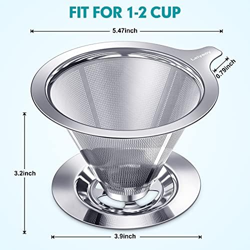 Laiyeoy Pour Over Coffee Dripper, Slow Drip Paperless Coffee Filter, Stainless Steel Pour Over Coffee Maker for Single Cup Brew, Double Mesh Design of Manual Reusable Cone Filter. - Image 6