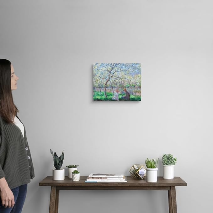 CANVAS ON DEMAND Springtime, 1886 Canvas Wall Art Print by Claude Monet, Classic, Impressionism, Home Decor, Reading, Spring Artwork,14" x11in