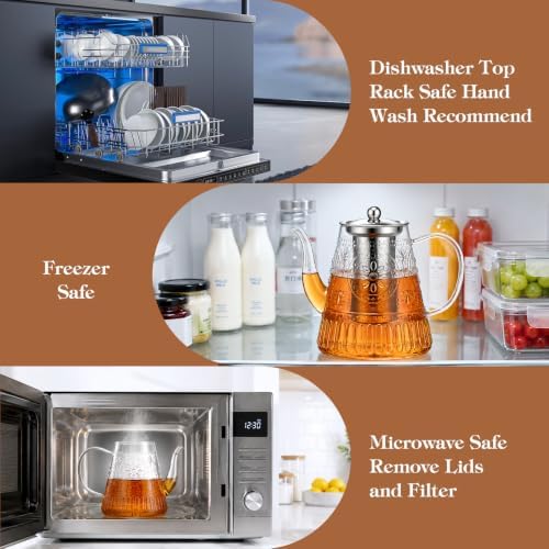 1500ml/52oz Large Glass Teapot, Zpose Vintage Tea Pot with Infuser for Loose Tea, Stovetop Glass Tea Kettle with strainer for 6-7 Cups - Image 7