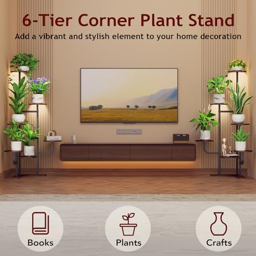 Homsorout Corner Plant Stand with Grow Light - 6 Tier Plant Stand Indoor Round Metal Plant Shelf with Adjustable Light, Plant Organizer for Living Room, Garden, Home Decor, Brown - Image 4
