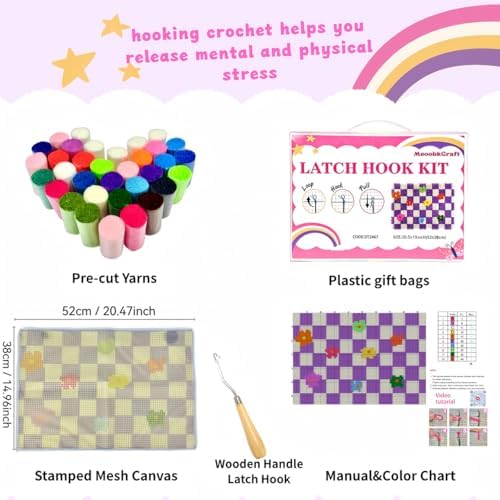 MeoobkCraft Sea of ​​Purple Flowers for Latch Hook Kits for Adults Beginners Purple Plaid Flowers Pre-Printed Latch Hook Rug Kits Embroidery Cross-Stitch for Home Home Decoration 20.47 x 14.96in - Image 4
