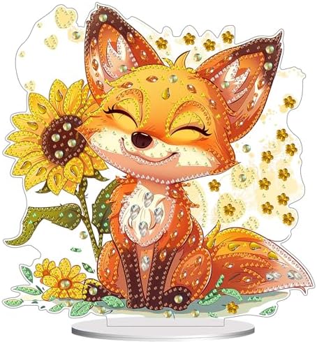 Diamond Painting Kits for Adults Beginners, 5D Full Drill Fox Crystal Art Desktop Ornament, DIY Single Sided Home Office Desk Decor, Creative Craft Gift Set with Tools by OFRKE