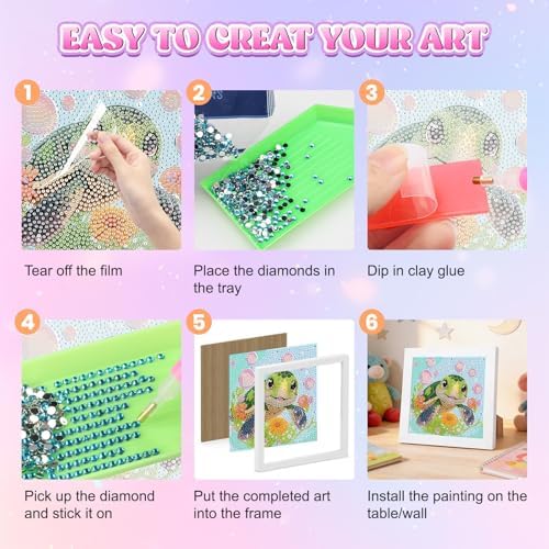 GHHKUD Turtle Diamond Art Painting Kits for Adults with Frame, Diamond Art Animals Crafts for Ages 4-6-8-12, Easy to DIY Gem Painting Gifts Home Wall Decor 15x15cm (Beautiful Packages) - Image 6