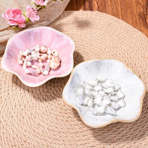Ceramic Jewelry Tray Set of 2, 4.25" Flower Porcelain Trinket Dishes - Image 7