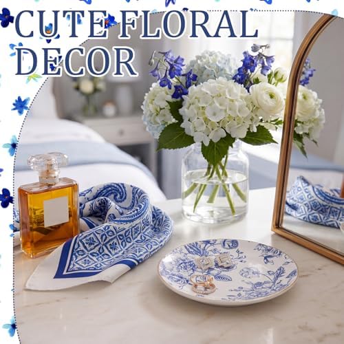 Mifoci Floral Ceramic Jewelry Tray Ring Holder Trinket Dish for Women Blue - Image 5