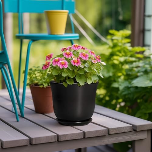 Ceramic Planter - 5.6 Inch Plant Pot for Indoor Outdoor, Round Succulent Pots with Drainage Hole and Saucer, Orchid Flower Pot, Modern Planter, Home Office Decor, House Warming Gifts, Black - Image 4
