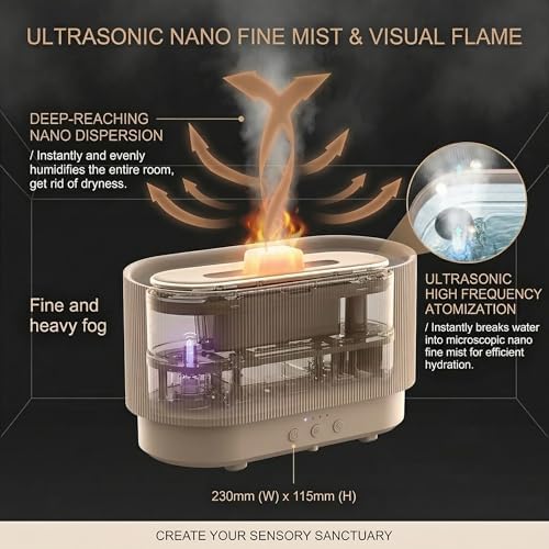 8 Colour Aromatherapy Diffuser, Essential Oil Diffusers for Home, Desk Humidifier, Flame Diffuser, Ultrasonic Diffuser, Aroma Diffuser for Home, Fire Diffuser 300ml - Image 6