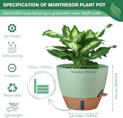 2 Pack 10 inch Self Watering Planters, PP Plastic Plant Pots for Outdoor - Image 5